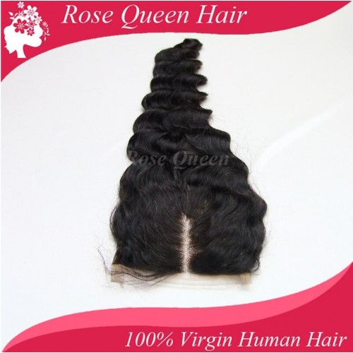 Deep Wave Middle Part Peruviian Virrgin Hair 4x4 Lace Closure Swiss Lace With Bleached Knots Cheap Rose Queen Lace Closures,3pcs